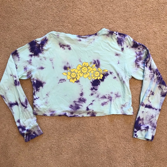 Empyre Tie Dye Crop Tee Womens Size Medium Long Sleeve Blue Purple - Picture 4 of 14